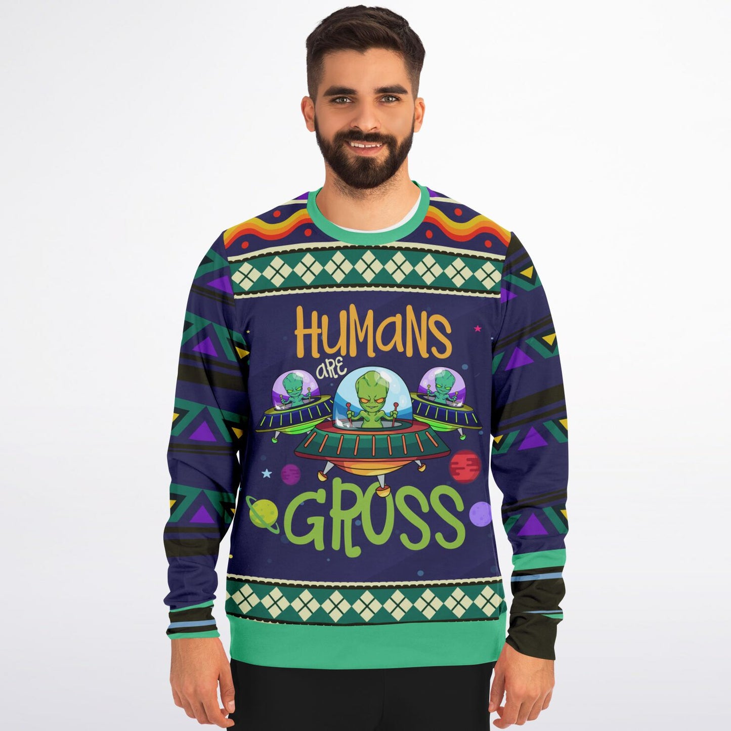 Humans Are Gross Sweatshirt – Funny Alien-Themed Holiday Apparel 👽🌌