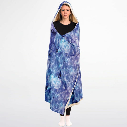 Blue Abstract Hooded Blanket - Ultra Soft Micro Fleece with Modern Artistic Design - Cozy, Warm & All-Over Print