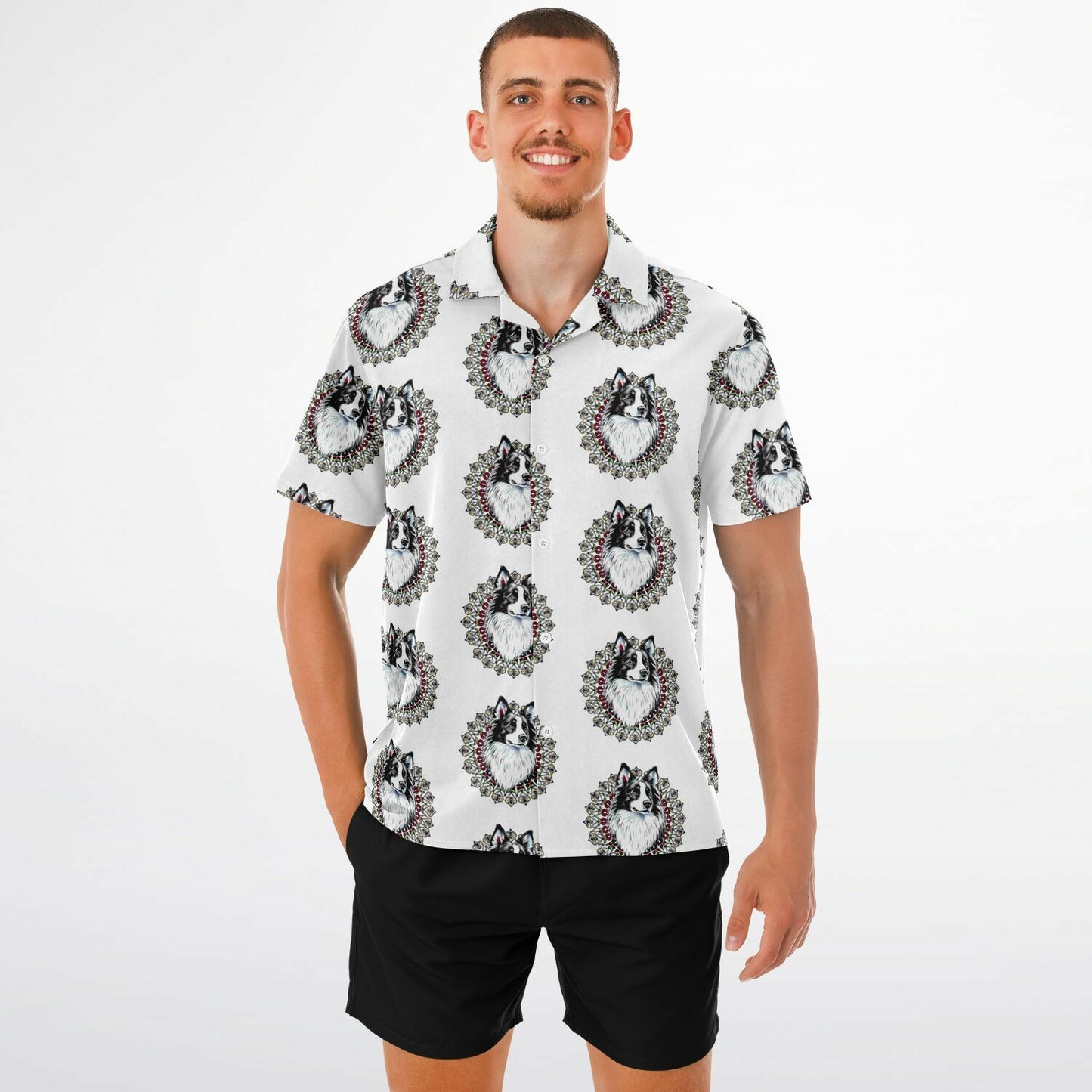 Paw Love -Spread Collar Short Sleeve Button-Down Shirt - AOP