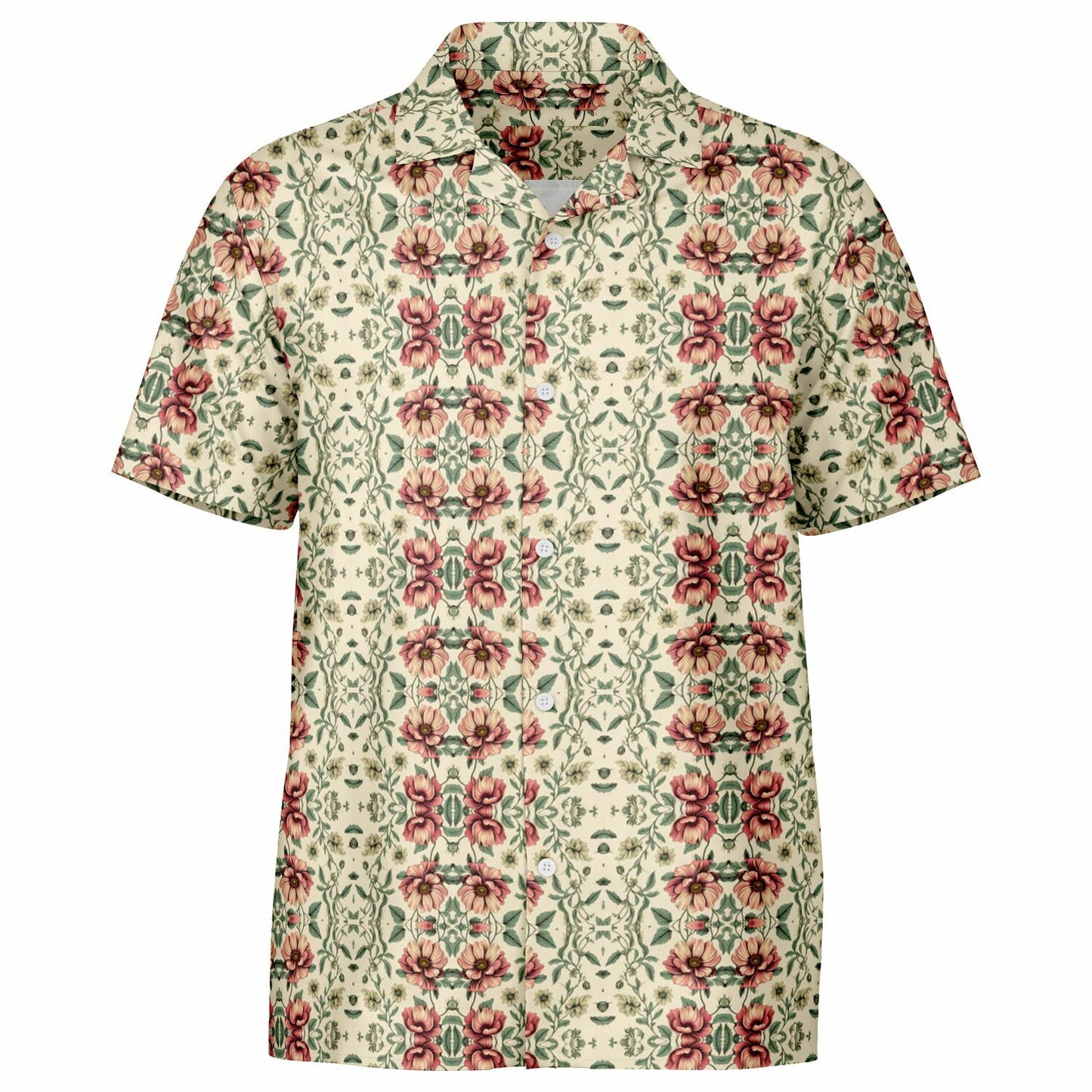 Vintage Floral Spread Collar Short Sleeve Button-Down Shirt - Lightweight AOP