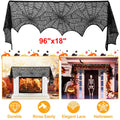 Halloween Decoration Black Lace Spiderweb Fireplace Mantle Scarf Cover Festive Party Supplies Fireplace Scarf 96 x 18 inch for Halloween Christmas Party Door Window Decoration