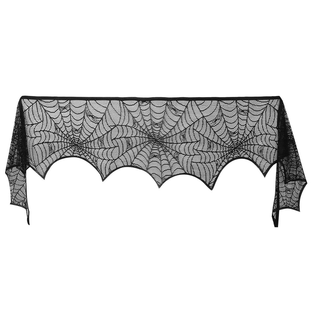 Halloween Decoration Black Lace Spiderweb Fireplace Mantle Scarf Cover Festive Party Supplies Fireplace Scarf 96 x 18 inch for Halloween Christmas Party Door Window Decoration