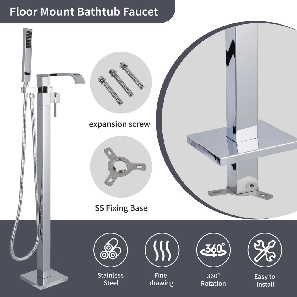 Freestanding Tub Filler Waterfall Bathtub Faucet Chrome High Flow Floor Mount Brass Single Handle Bathroom Faucets with Hand Shower CUPC Certified Export Trade