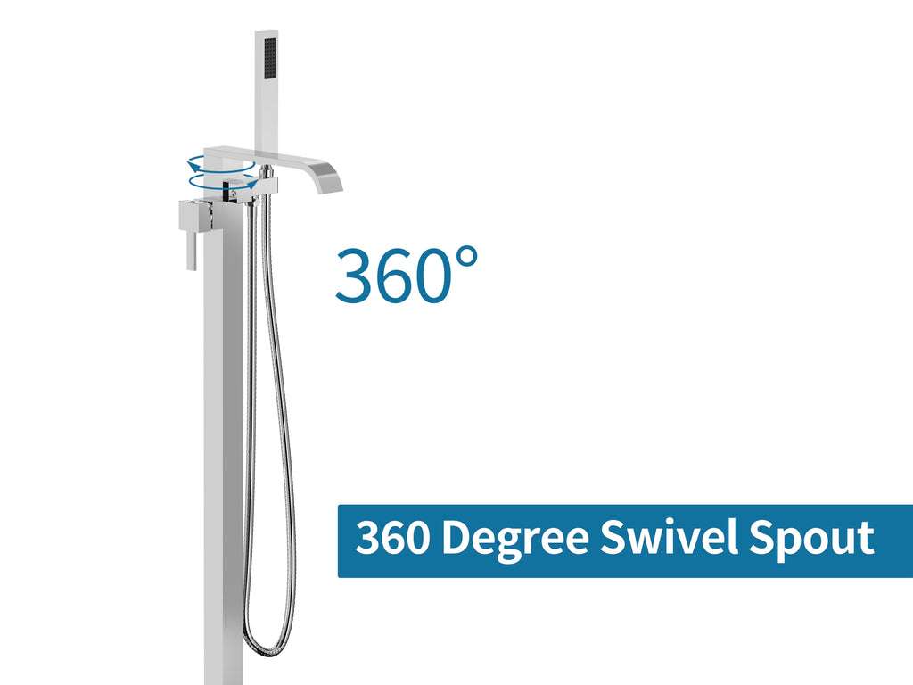 Freestanding Tub Filler Waterfall Bathtub Faucet Chrome High Flow Floor Mount Brass Single Handle Bathroom Faucets with Hand Shower CUPC Certified Export Trade