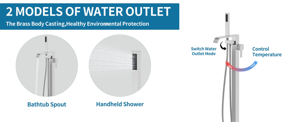 Freestanding Tub Filler Waterfall Bathtub Faucet Chrome High Flow Floor Mount Brass Single Handle Bathroom Faucets with Hand Shower CUPC Certified Export Trade