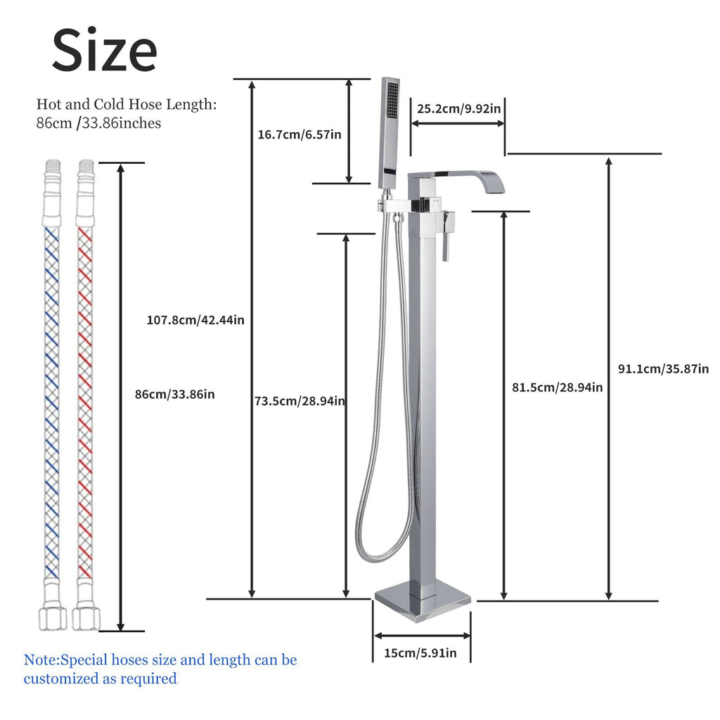 Freestanding Tub Filler Waterfall Bathtub Faucet Chrome High Flow Floor Mount Brass Single Handle Bathroom Faucets with Hand Shower CUPC Certified Export Trade