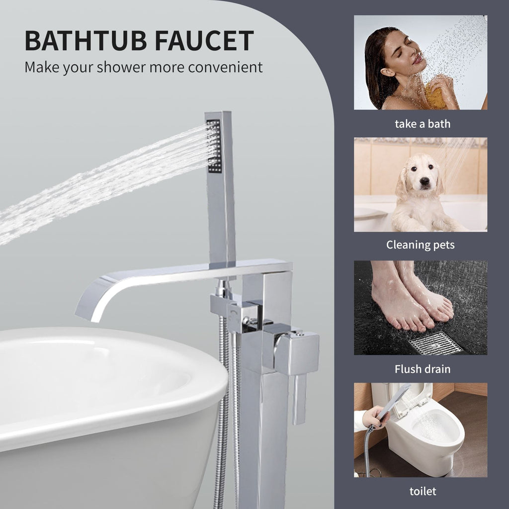Freestanding Tub Filler Waterfall Bathtub Faucet Chrome High Flow Floor Mount Brass Single Handle Bathroom Faucets with Hand Shower CUPC Certified Export Trade