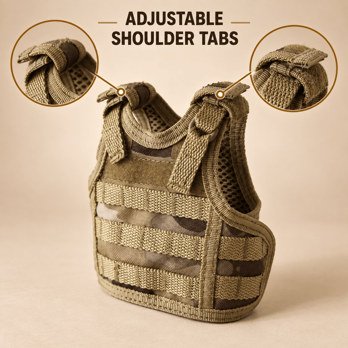 Mini Tactical Vest Can Cooler Sleeve, Adjustable Beverage Holder Cover with Utility Webbing and Mesh Panels, Novelty Drink Accessory for Camping, Parties and Gifts