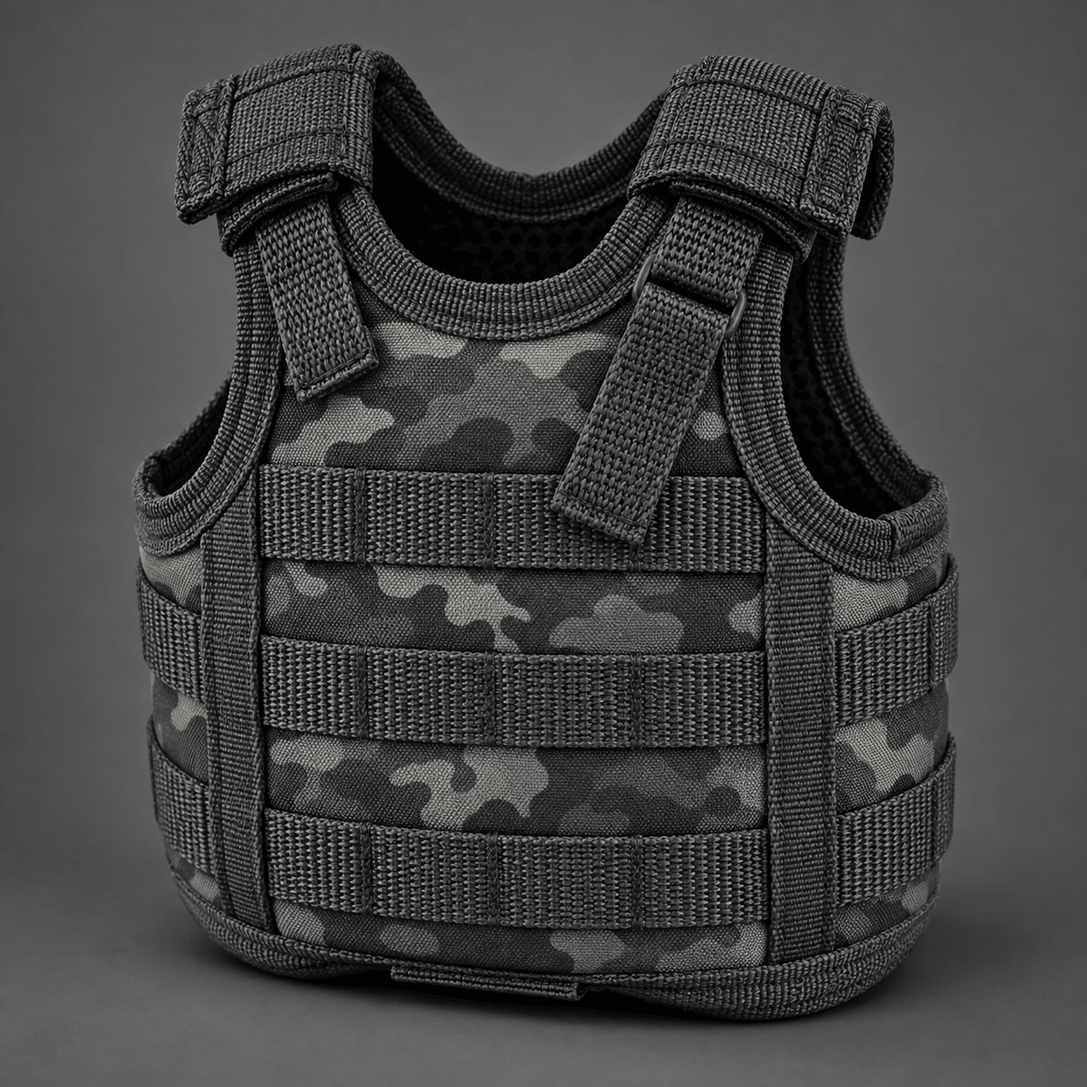 Mini Tactical Vest Can Cooler Sleeve, Adjustable Beverage Holder Cover with Utility Webbing and Mesh Panels, Novelty Drink Accessory for Camping, Parties and Gifts