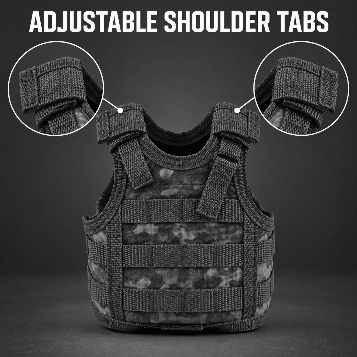 Mini Tactical Vest Can Cooler Sleeve, Adjustable Beverage Holder Cover with Utility Webbing and Mesh Panels, Novelty Drink Accessory for Camping, Parties and Gifts
