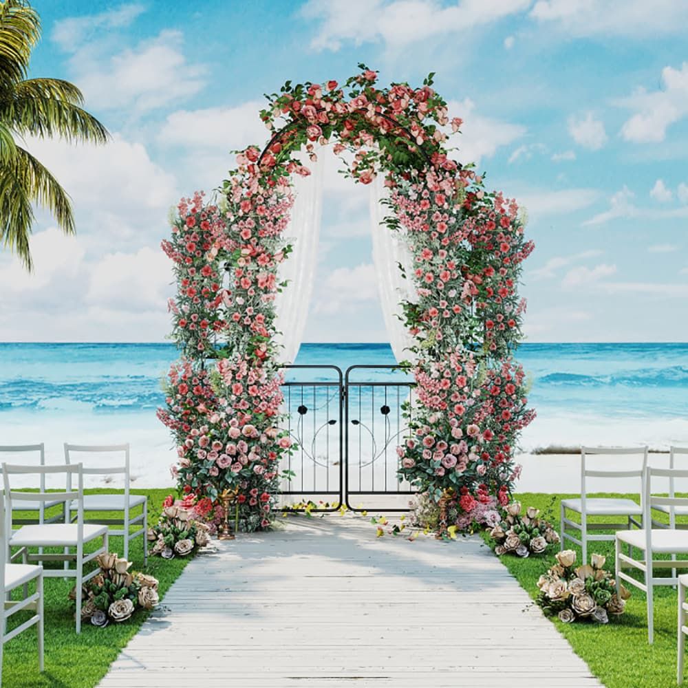 87 Inch Tall Garden Arch with Gate Planter Shelves Climbing Trellises with 2 Side Shelves for Wedding Arch, Yard Entrance, Garden Climbing Pergola, Etc