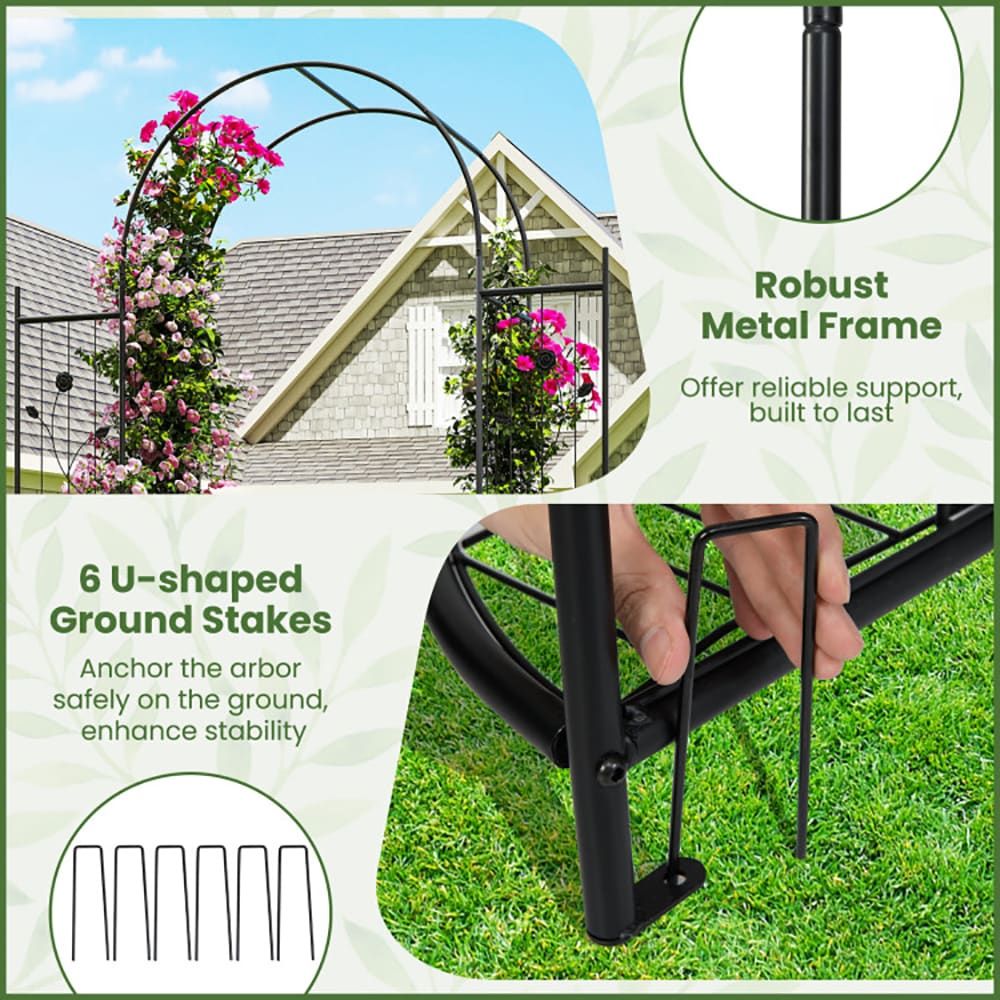 87 Inch Tall Garden Arch with Gate Planter Shelves Climbing Trellises with 2 Side Shelves for Wedding Arch, Yard Entrance, Garden Climbing Pergola, Etc