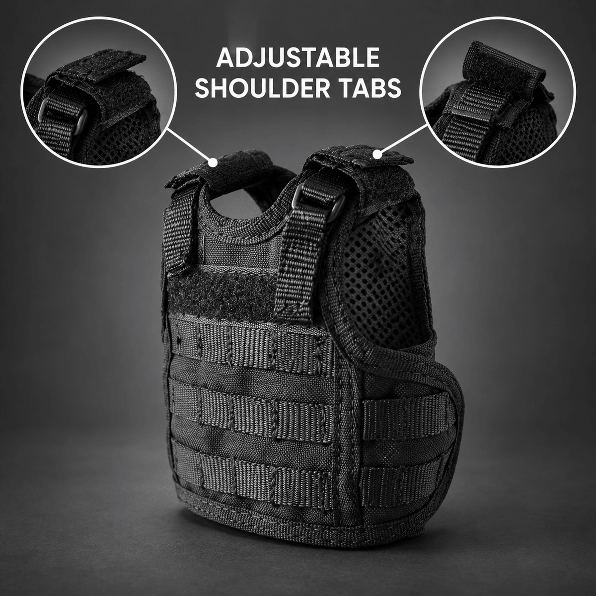 Mini Tactical Vest Can Cooler Sleeve, Adjustable Beverage Holder Cover with Utility Webbing and Mesh Panels, Novelty Drink Accessory for Camping, Parties and Gifts