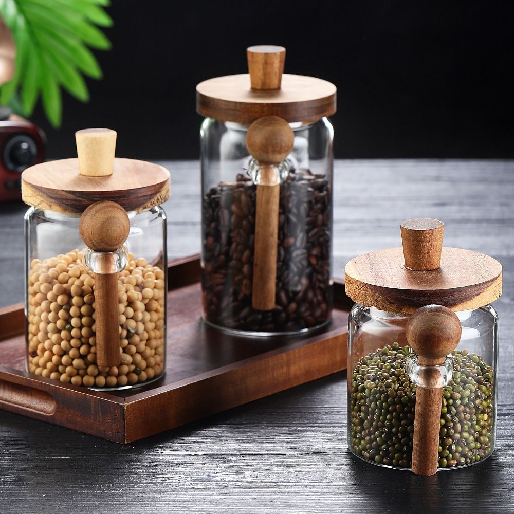 Glass Coffee Jars with Spoons, Candy Jars, Biscuit Jars, Storage Jars, Tea Jars, Snack Jars, Seasoning Jars, Salt Jars, Pepper Jars