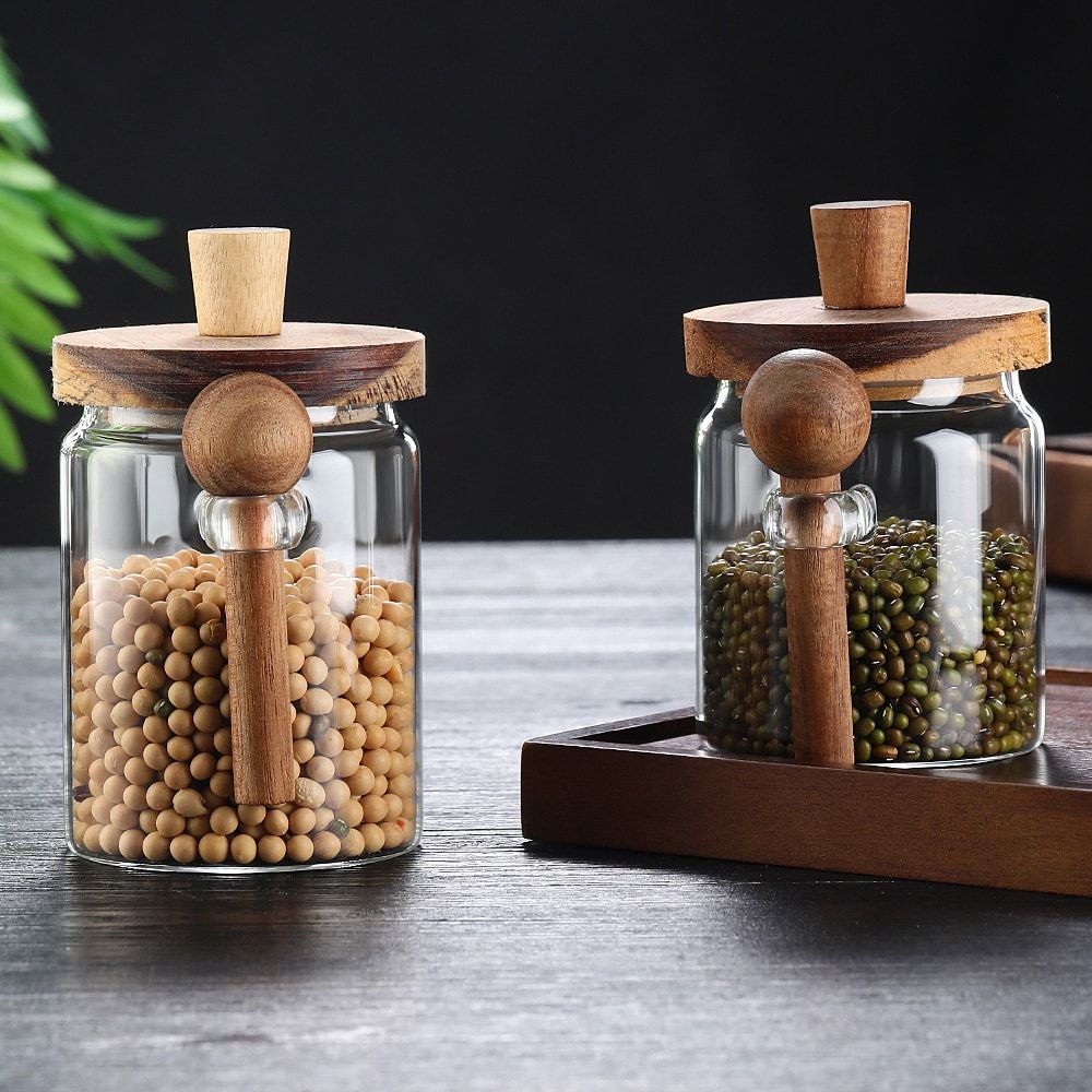 Glass Coffee Jars with Spoons, Candy Jars, Biscuit Jars, Storage Jars, Tea Jars, Snack Jars, Seasoning Jars, Salt Jars, Pepper Jars