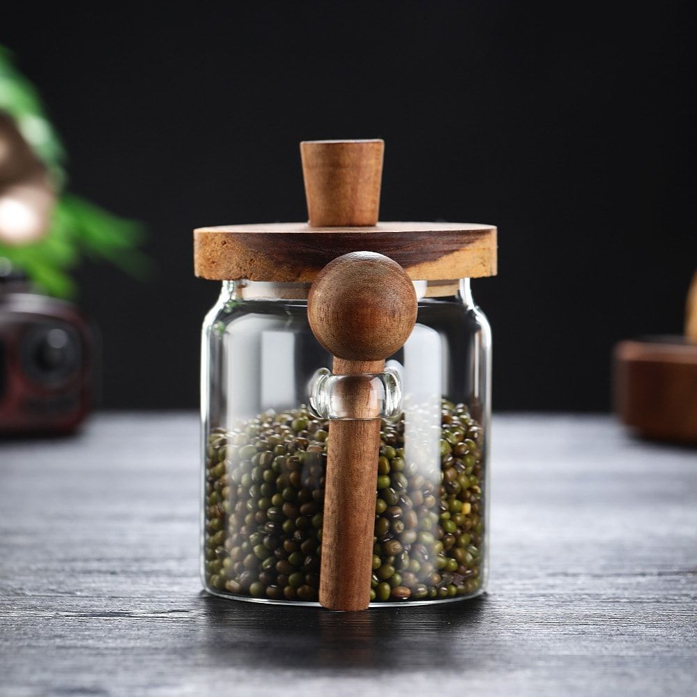 Glass Coffee Jars with Spoons, Candy Jars, Biscuit Jars, Storage Jars, Tea Jars, Snack Jars, Seasoning Jars, Salt Jars, Pepper Jars