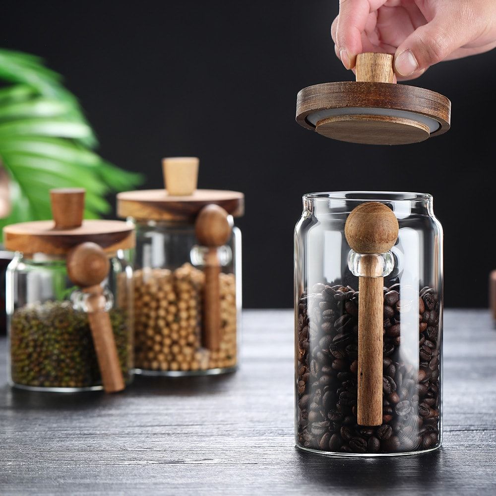 Glass Coffee Jars with Spoons, Candy Jars, Biscuit Jars, Storage Jars, Tea Jars, Snack Jars, Seasoning Jars, Salt Jars, Pepper Jars