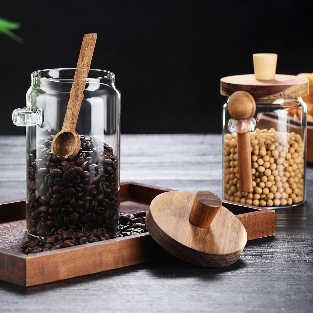 Glass Coffee Jars with Spoons, Candy Jars, Biscuit Jars, Storage Jars, Tea Jars, Snack Jars, Seasoning Jars, Salt Jars, Pepper Jars