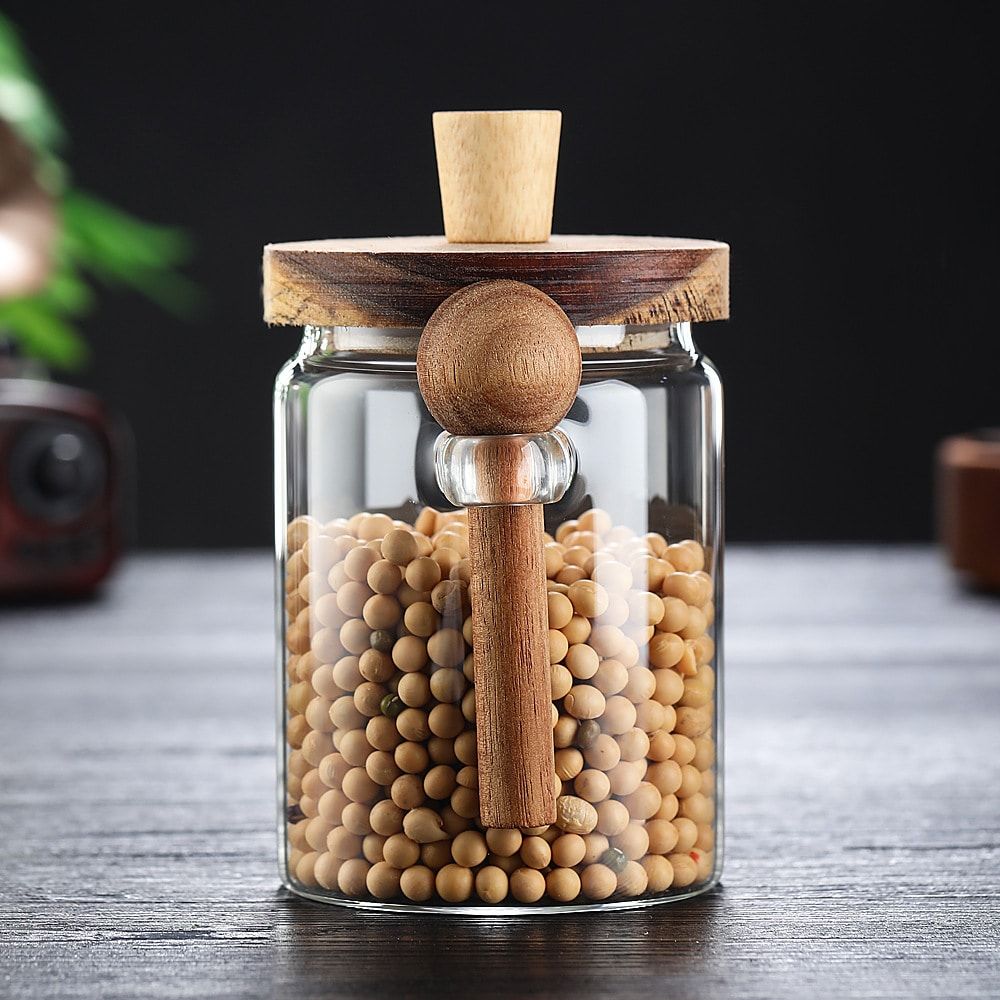 Glass Coffee Jars with Spoons, Candy Jars, Biscuit Jars, Storage Jars, Tea Jars, Snack Jars, Seasoning Jars, Salt Jars, Pepper Jars