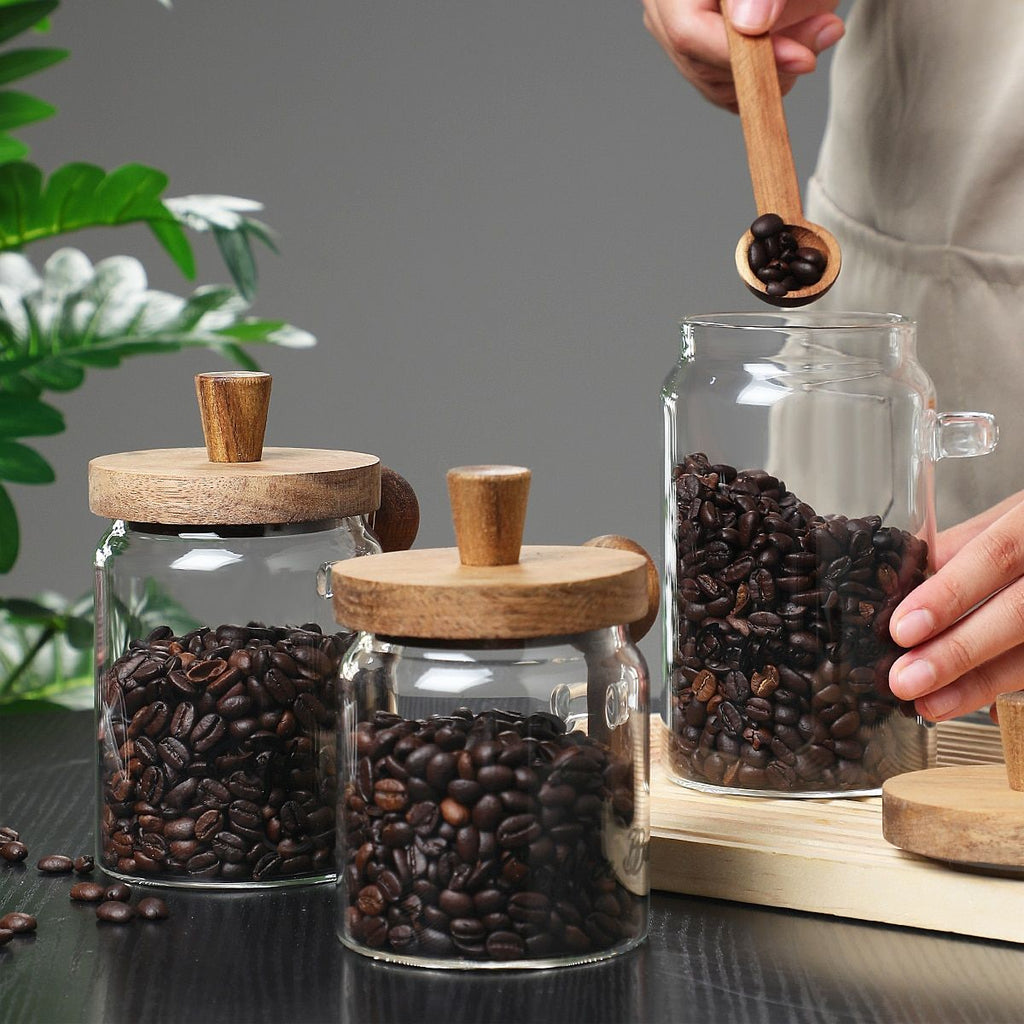 1 Pcs 15 OZ Glass Coffee Jars With Spoons, Candy Jars, Biscuit Jars, Storage Jars, Tea Jars, Snack Jars, Seasoning Jars, Salt Jars, Pepper Jars