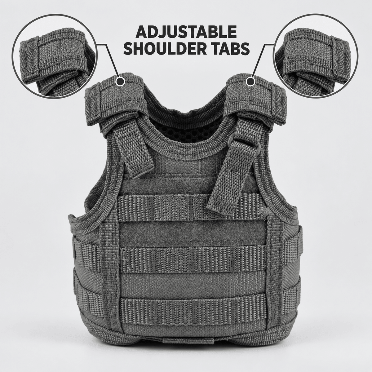 Mini Tactical Vest Can Cooler Sleeve, Adjustable Beverage Holder Cover with Utility Webbing and Mesh Panels, Novelty Drink Accessory for Camping, Parties and Gifts