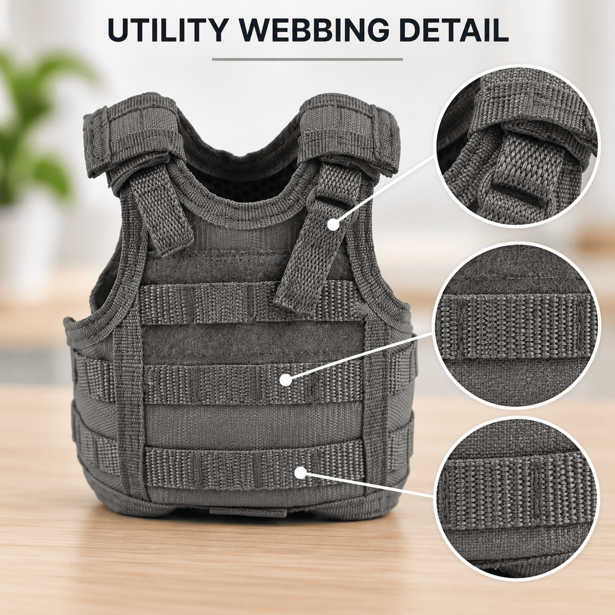 Mini Tactical Vest Can Cooler Sleeve, Adjustable Beverage Holder Cover with Utility Webbing and Mesh Panels, Novelty Drink Accessory for Camping, Parties and Gifts