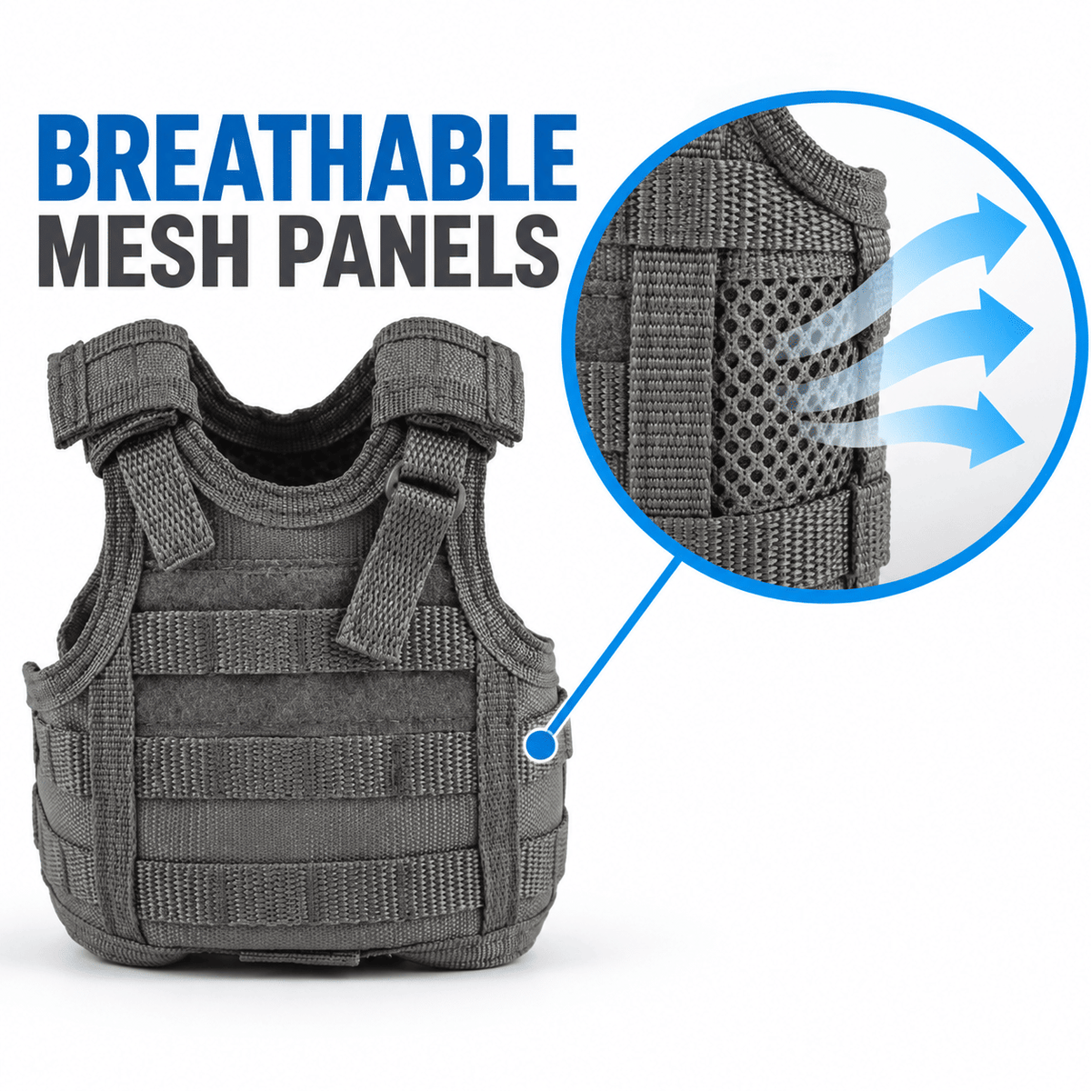 Mini Tactical Vest Can Cooler Sleeve, Adjustable Beverage Holder Cover with Utility Webbing and Mesh Panels, Novelty Drink Accessory for Camping, Parties and Gifts