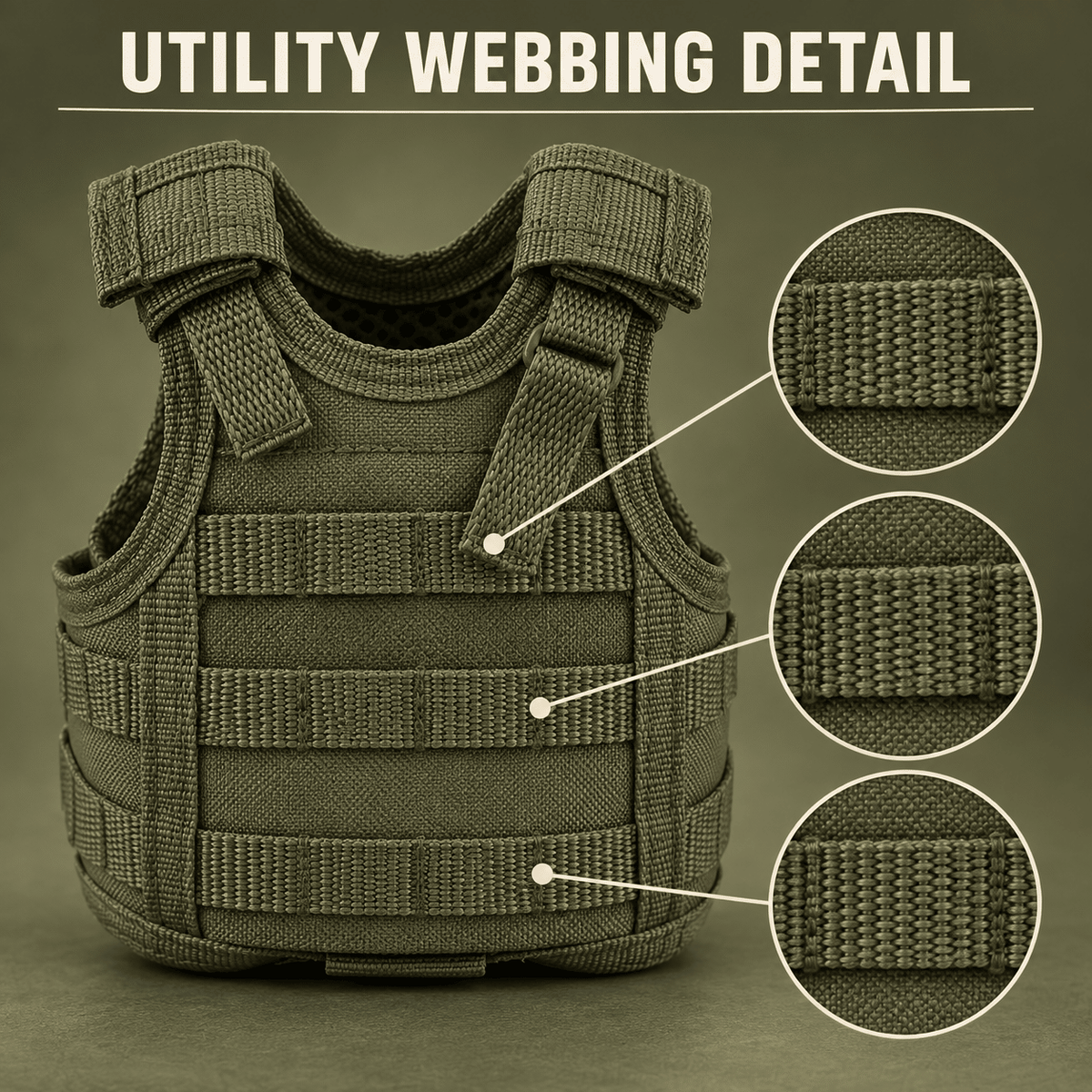 Mini Tactical Vest Can Cooler Sleeve, Adjustable Beverage Holder Cover with Utility Webbing and Mesh Panels, Novelty Drink Accessory for Camping, Parties and Gifts