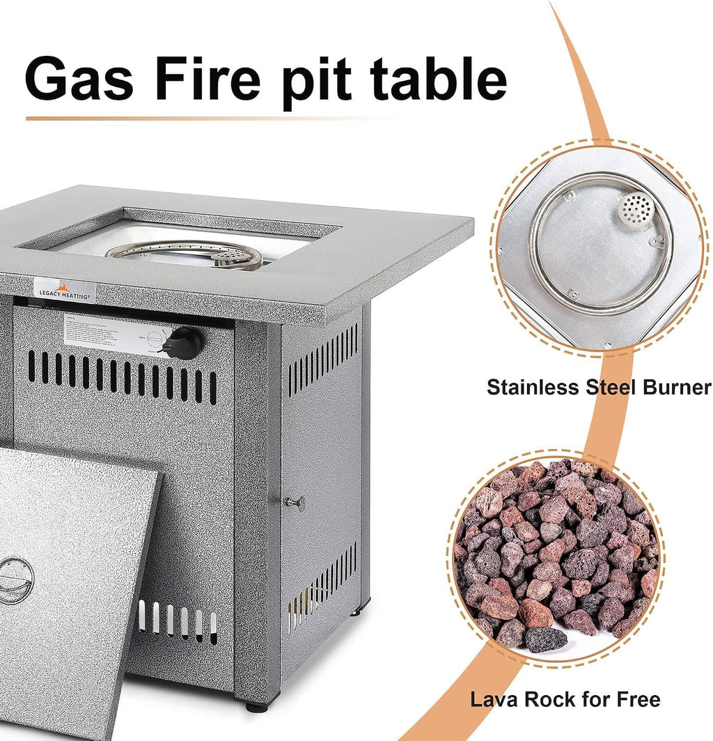 28 Inch Gas Fire Pit - Hammered Silver