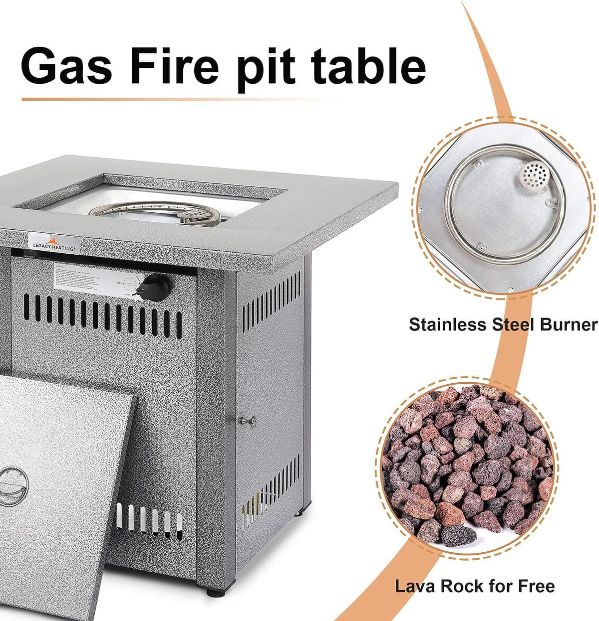 28 Inch Gas Fire Pit - Hammered Silver