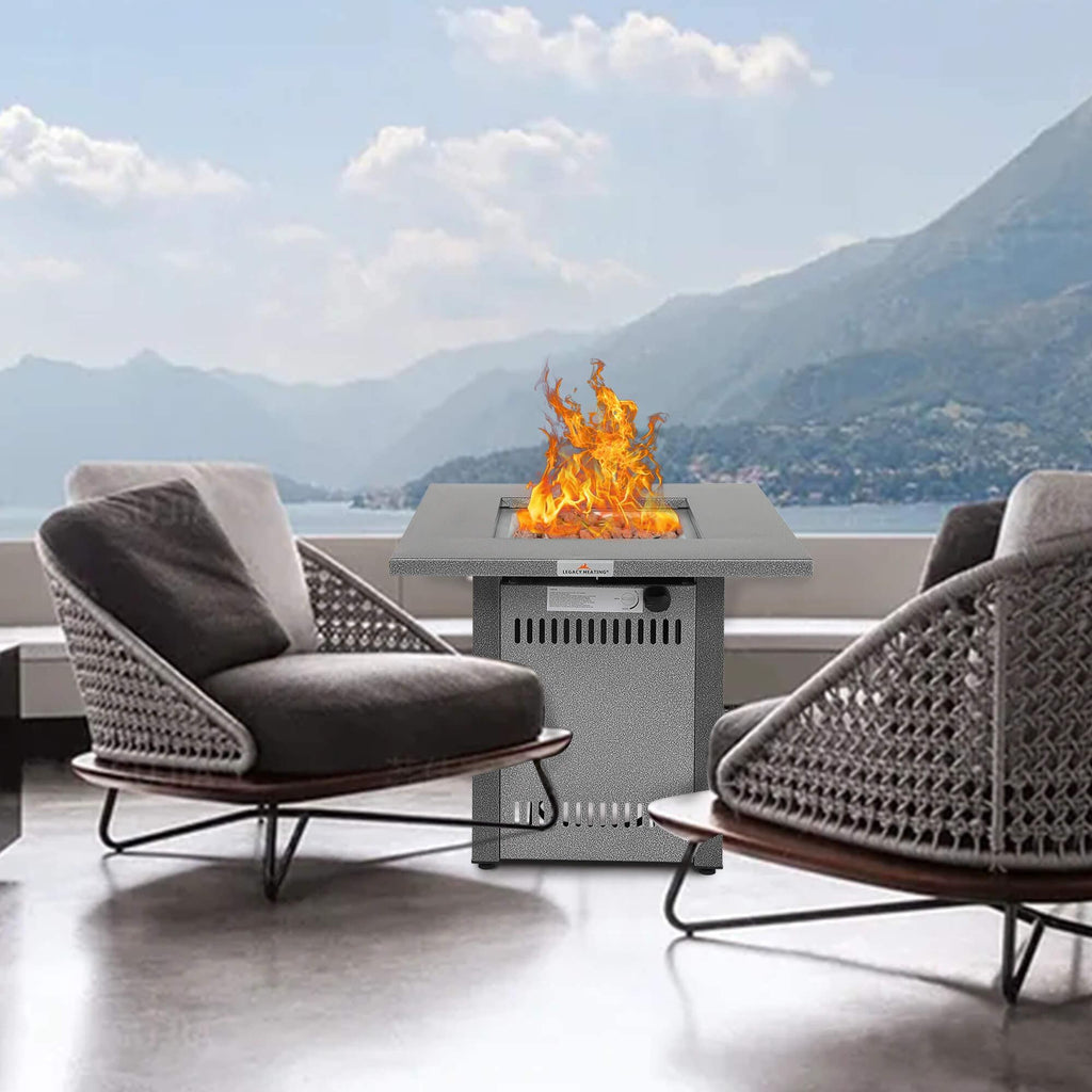 28 Inch Gas Fire Pit - Hammered Silver