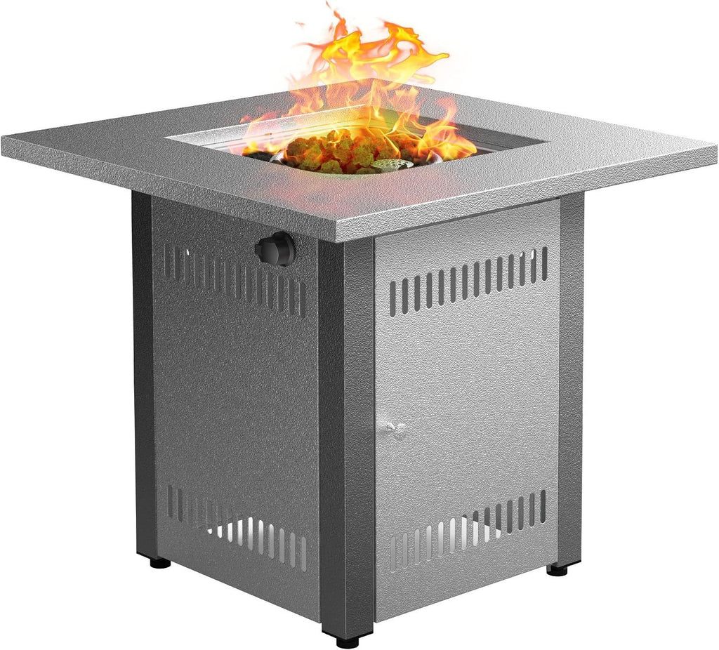28 Inch Gas Fire Pit - Hammered Silver