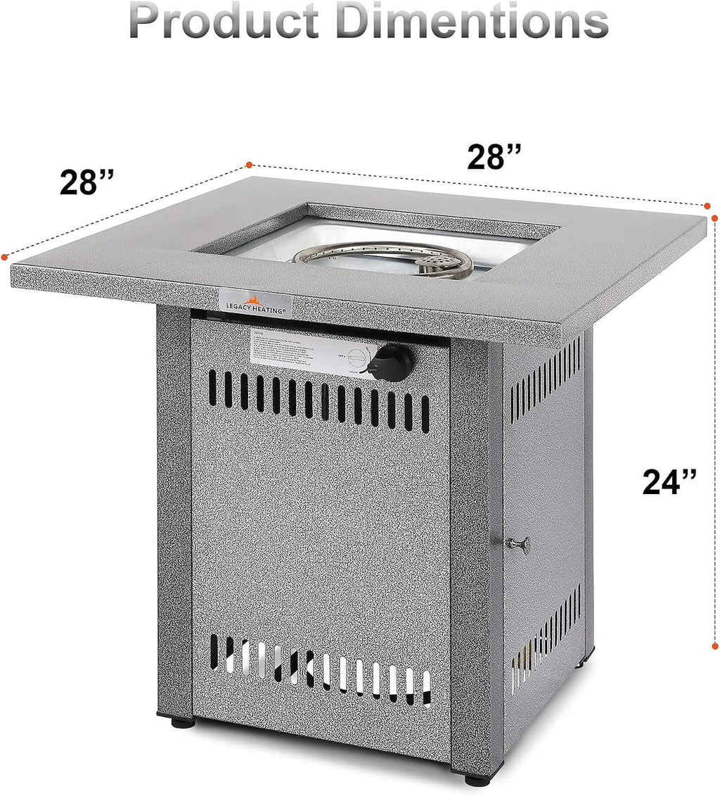 28 Inch Gas Fire Pit - Hammered Silver
