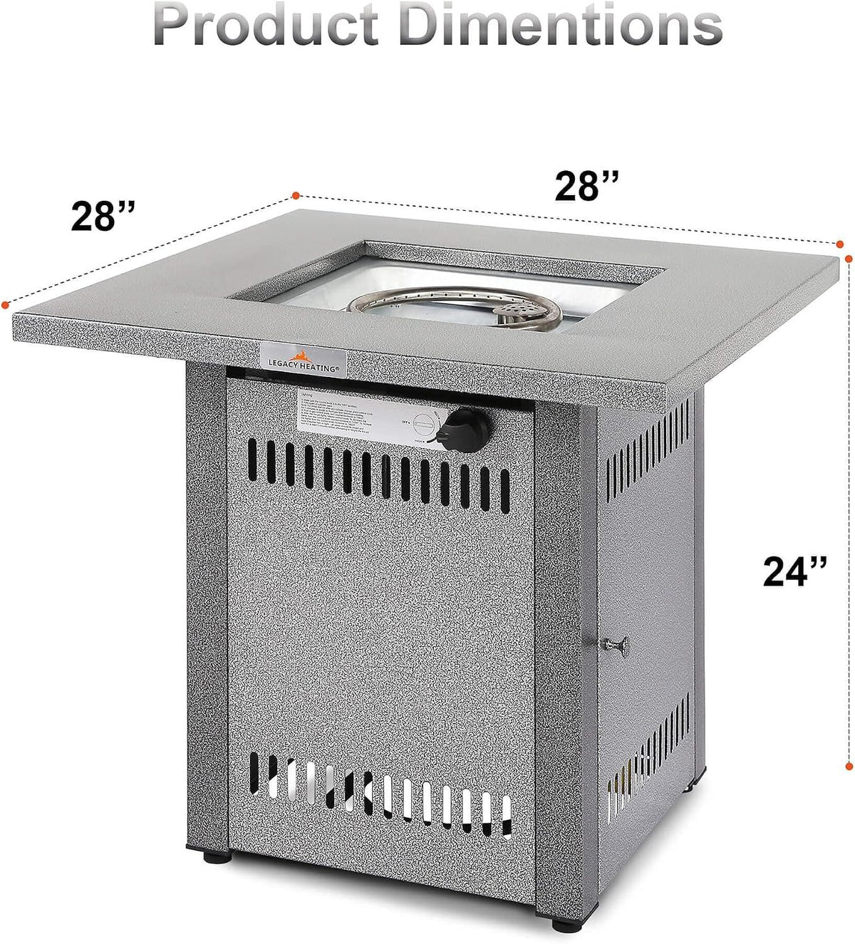 28 Inch Gas Fire Pit - Hammered Silver