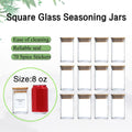 12 Pcs Empty Spice Jars with Label Pack (12x Bamboo Lid Glass Jar). Small 8oz Spice Storage Bottles with 72 Printed Spice Stickers and 20 Writable Pantry Labels for Seasoning Containers