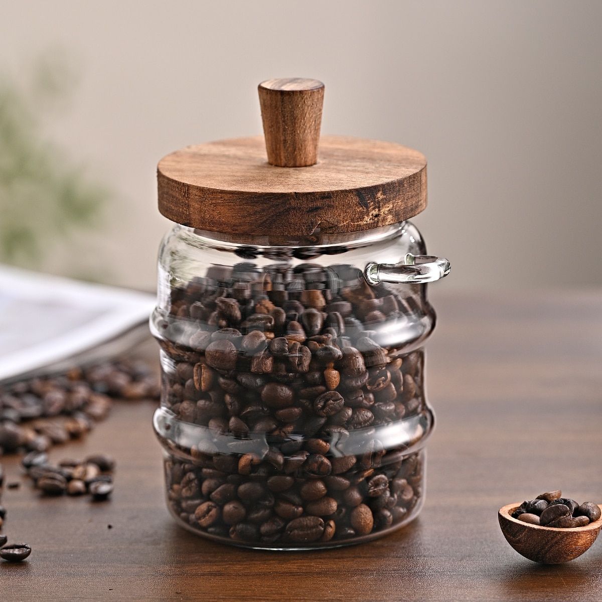 1 Pcs 18.5 OZ Glass Coffee Jars With Spoons, Candy Jars, Biscuit Jars, Storage Jars, Tea Jars, Snack Jars, Seasoning Jars, Salt Jars, Pepper Jars