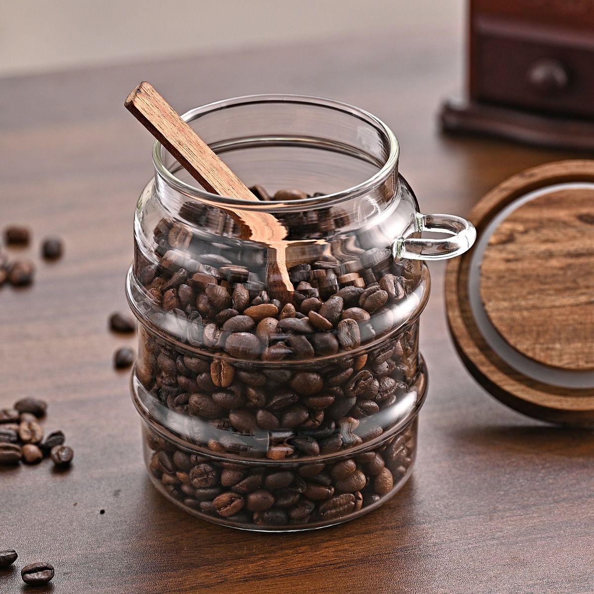 1 Pcs 18.5 OZ Glass Coffee Jars With Spoons, Candy Jars, Biscuit Jars, Storage Jars, Tea Jars, Snack Jars, Seasoning Jars, Salt Jars, Pepper Jars
