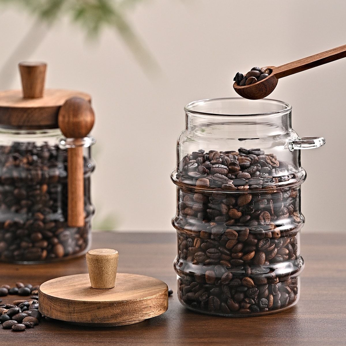 1 Pcs 18.5 OZ Glass Coffee Jars With Spoons, Candy Jars, Biscuit Jars, Storage Jars, Tea Jars, Snack Jars, Seasoning Jars, Salt Jars, Pepper Jars
