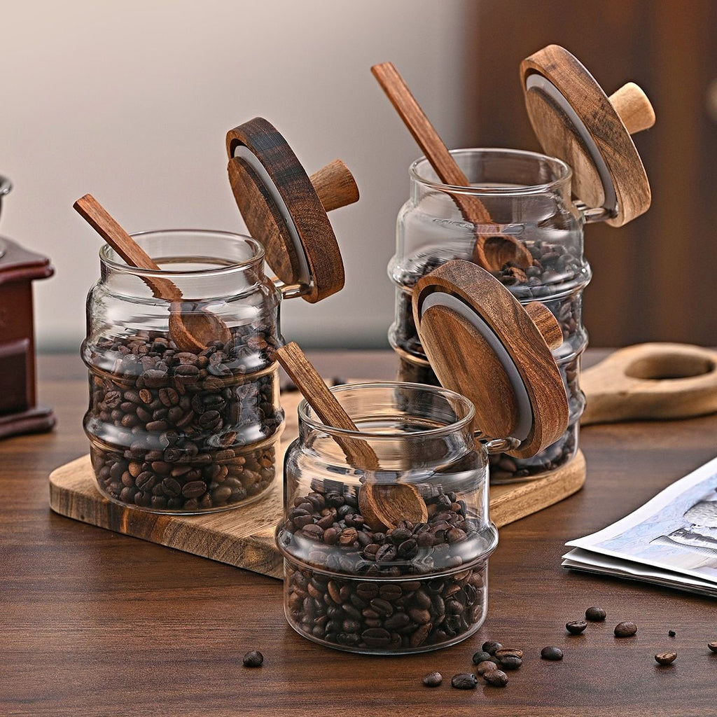 1 Pcs 18.5 OZ Glass Coffee Jars With Spoons, Candy Jars, Biscuit Jars, Storage Jars, Tea Jars, Snack Jars, Seasoning Jars, Salt Jars, Pepper Jars