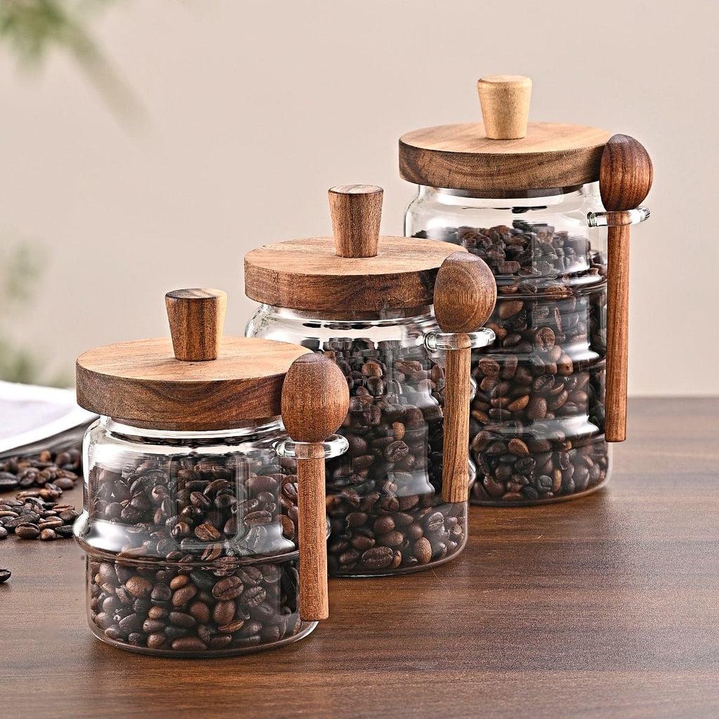 1 Pcs 18.5 OZ Glass Coffee Jars With Spoons, Candy Jars, Biscuit Jars, Storage Jars, Tea Jars, Snack Jars, Seasoning Jars, Salt Jars, Pepper Jars