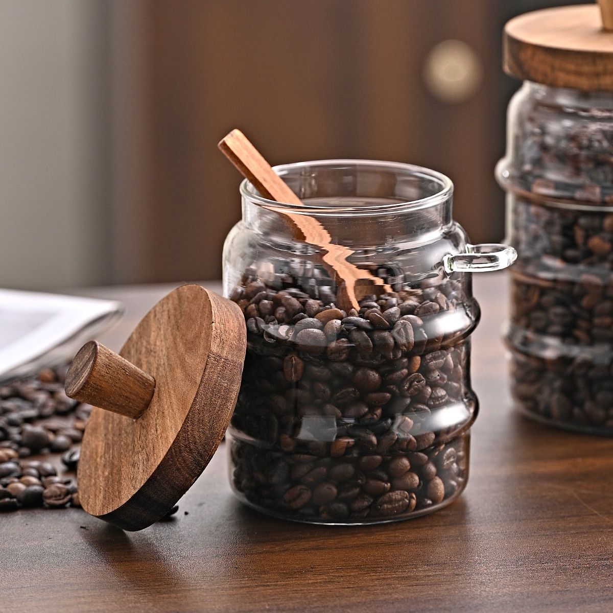 1 Pcs 18.5 OZ Glass Coffee Jars With Spoons, Candy Jars, Biscuit Jars, Storage Jars, Tea Jars, Snack Jars, Seasoning Jars, Salt Jars, Pepper Jars
