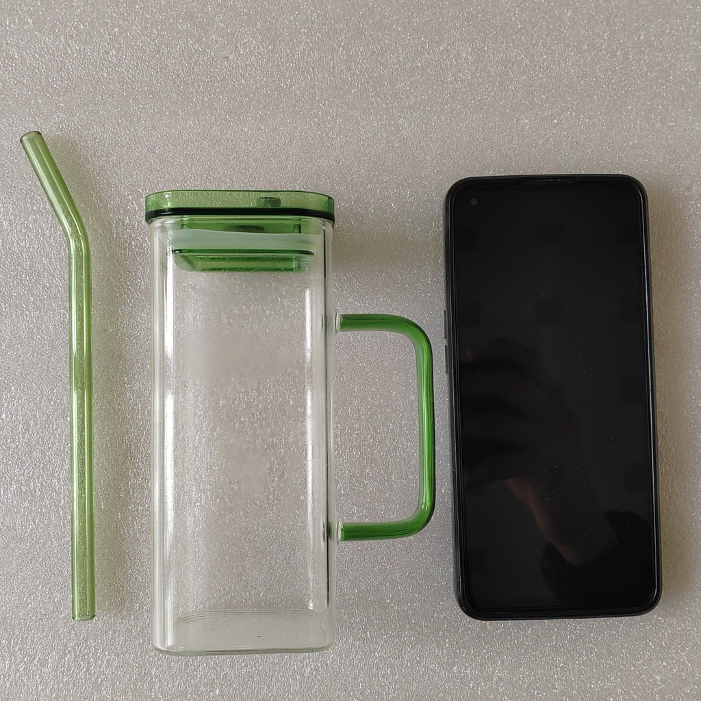 1 Pcs Pink Glass Straw Cup, 6 Colors Square Glass Cup With Straw And Lid, High Borosilicate Glass Cup, Milk Cup, Juice Cup, Cold Drink Cup, Coffee Cup, Tea Cup, Office Cup, Gift Cup