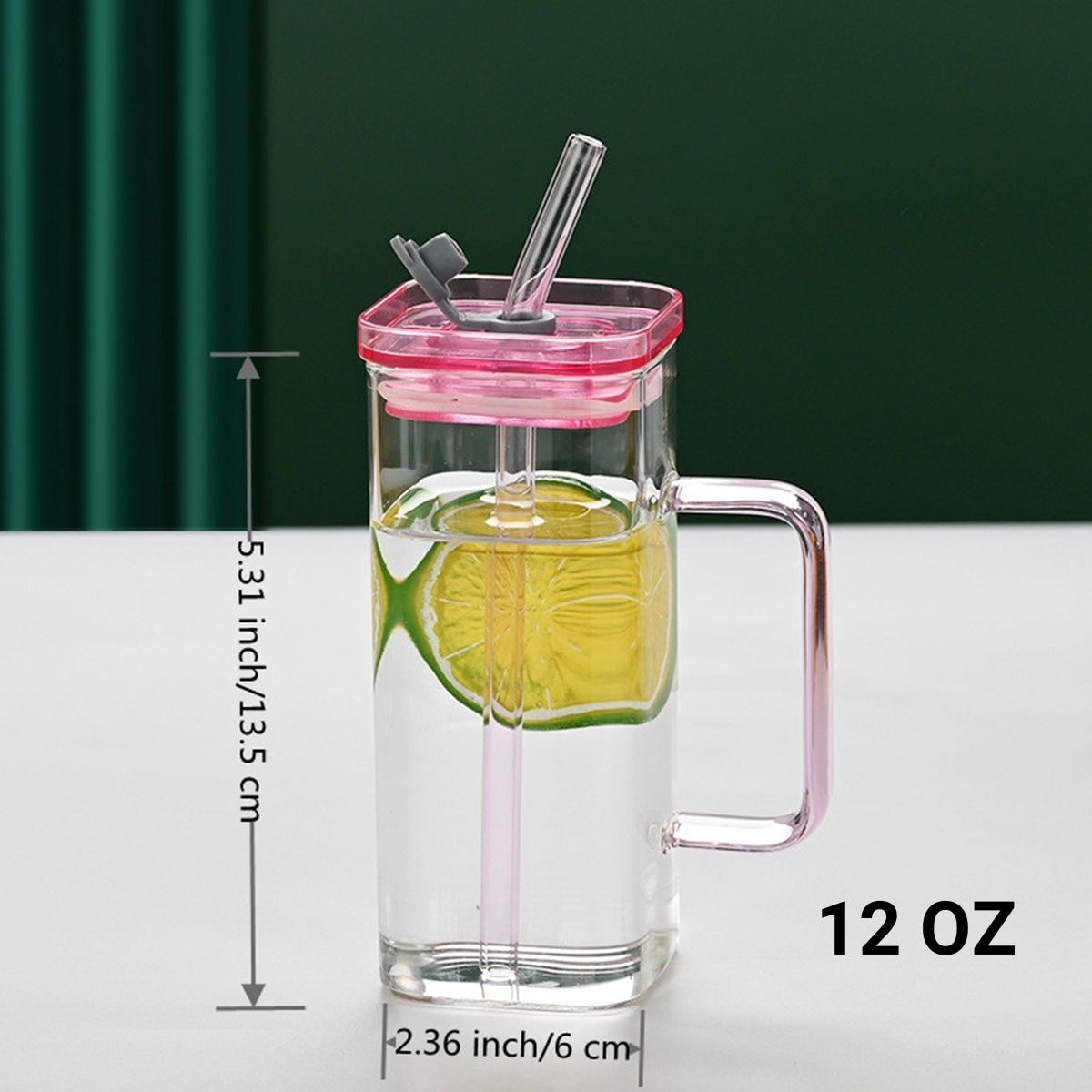 1 Pcs Pink Glass Straw Cup, 6 Colors Square Glass Cup With Straw And Lid, High Borosilicate Glass Cup, Milk Cup, Juice Cup, Cold Drink Cup, Coffee Cup, Tea Cup, Office Cup, Gift Cup