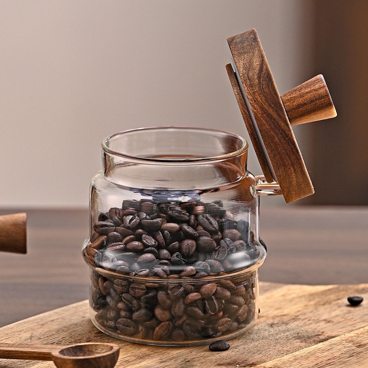 1 Pcs 18.5 OZ Glass Coffee Jars With Spoons, Candy Jars, Biscuit Jars, Storage Jars, Tea Jars, Snack Jars, Seasoning Jars, Salt Jars, Pepper Jars