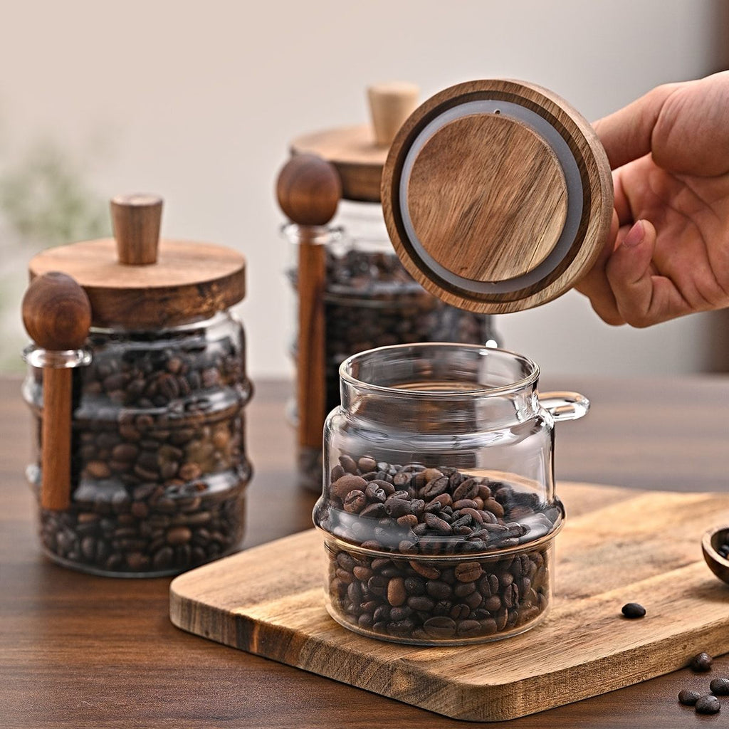 1 Pcs 18.5 OZ Glass Coffee Jars With Spoons, Candy Jars, Biscuit Jars, Storage Jars, Tea Jars, Snack Jars, Seasoning Jars, Salt Jars, Pepper Jars