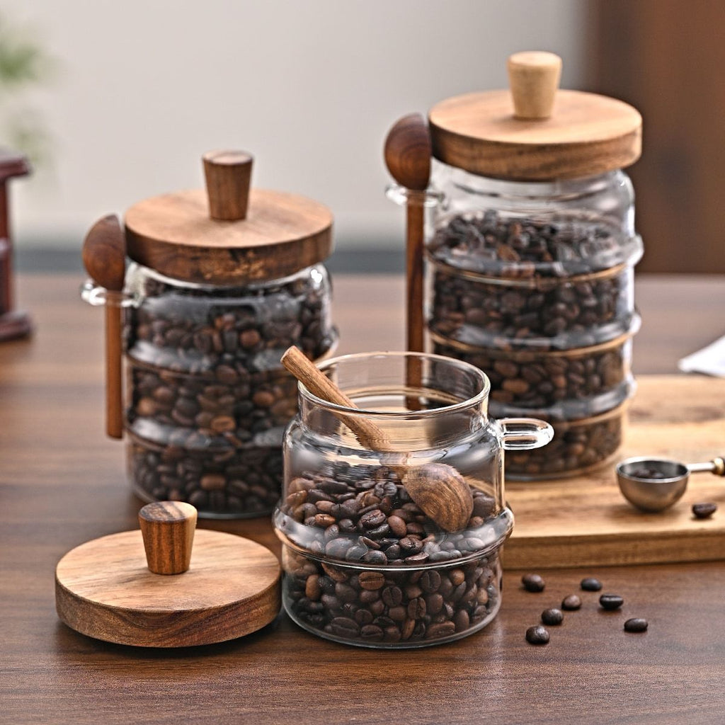 1 Pcs 18.5 OZ Glass Coffee Jars With Spoons, Candy Jars, Biscuit Jars, Storage Jars, Tea Jars, Snack Jars, Seasoning Jars, Salt Jars, Pepper Jars