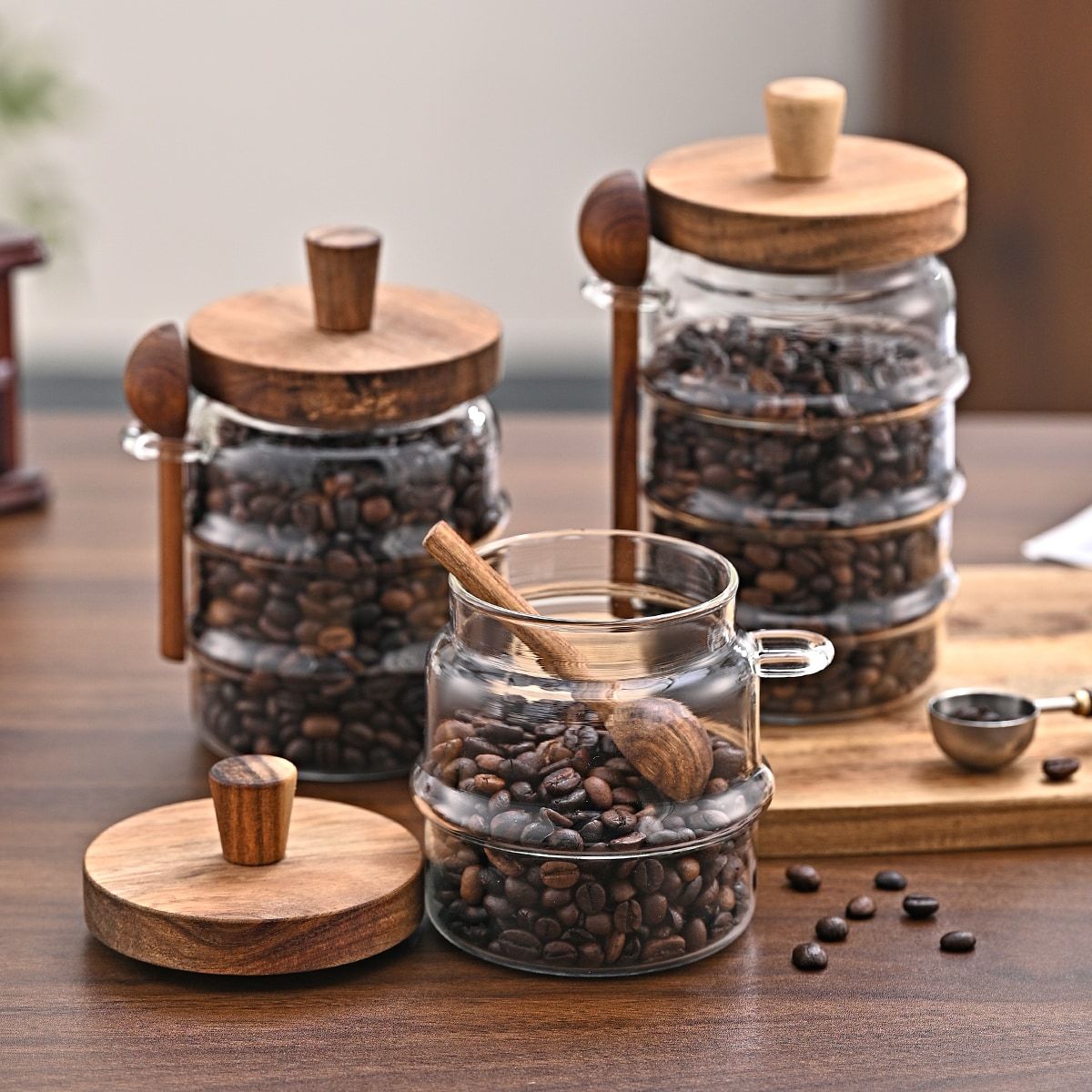 1 Pcs 18.5 OZ Glass Coffee Jars With Spoons, Candy Jars, Biscuit Jars, Storage Jars, Tea Jars, Snack Jars, Seasoning Jars, Salt Jars, Pepper Jars