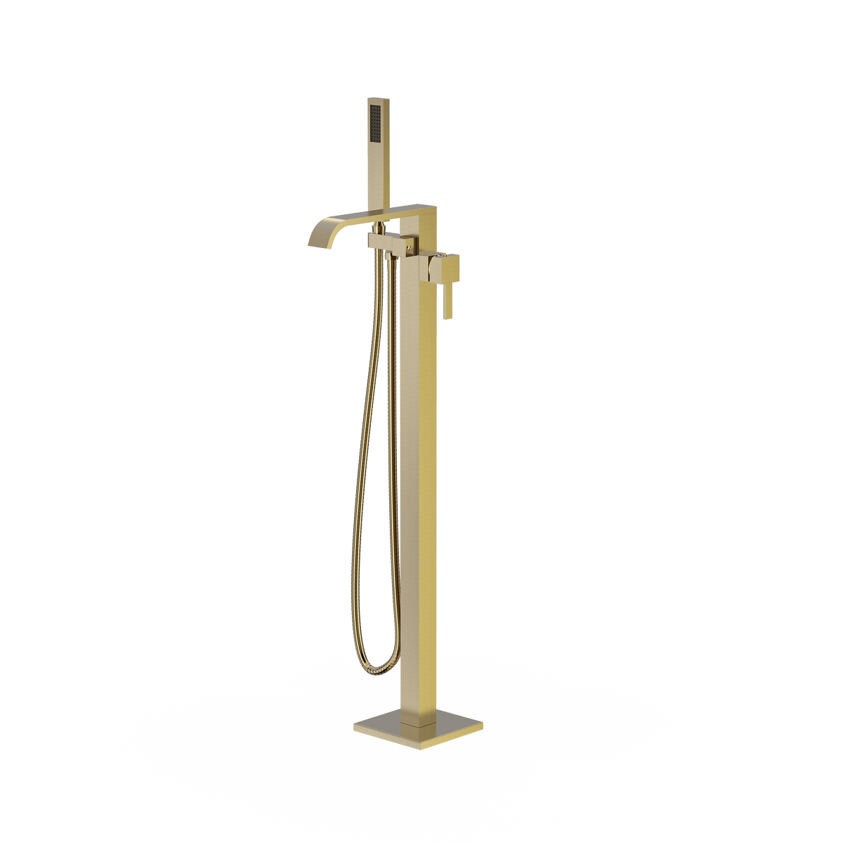 Freestanding Bathtub Faucet Tub Filler Brass Brushed Gold Floor Mount Faucets Brass Single Handle with Hand Shower High Flow