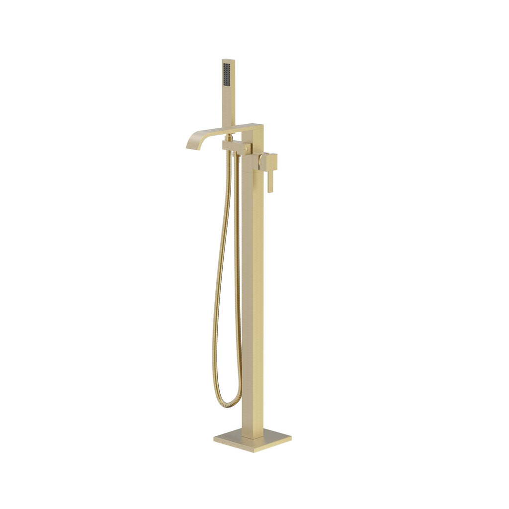 Freestanding Bathtub Faucet Tub Filler Brass Brushed Gold Floor Mount Faucets Brass Single Handle with Hand Shower High Flow