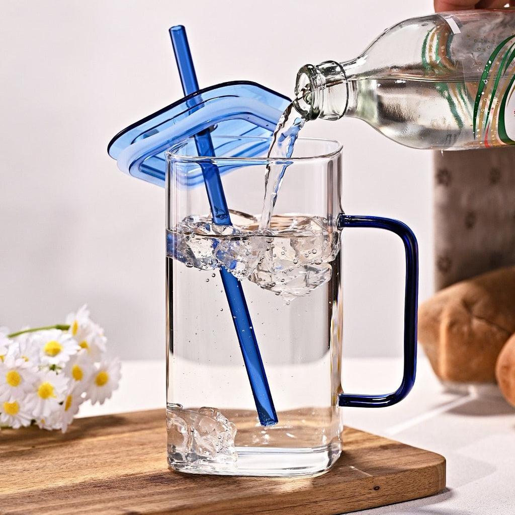 1 Pcs Pink Glass Straw Cup, 4 Colors Square Glass Cup With Straw And Lid, High Borosilicate Glass Cup, Milk Cup, Juice Cup, Cold Drink Cup, Coffee Cup, Tea Cup, Office Cup, Gift Cup